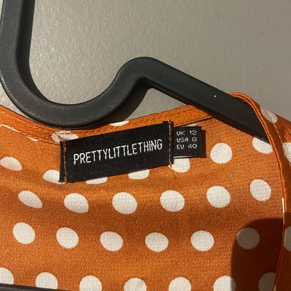 Burnt orange satin polka dot tie front blouse - Picture 2 of 2